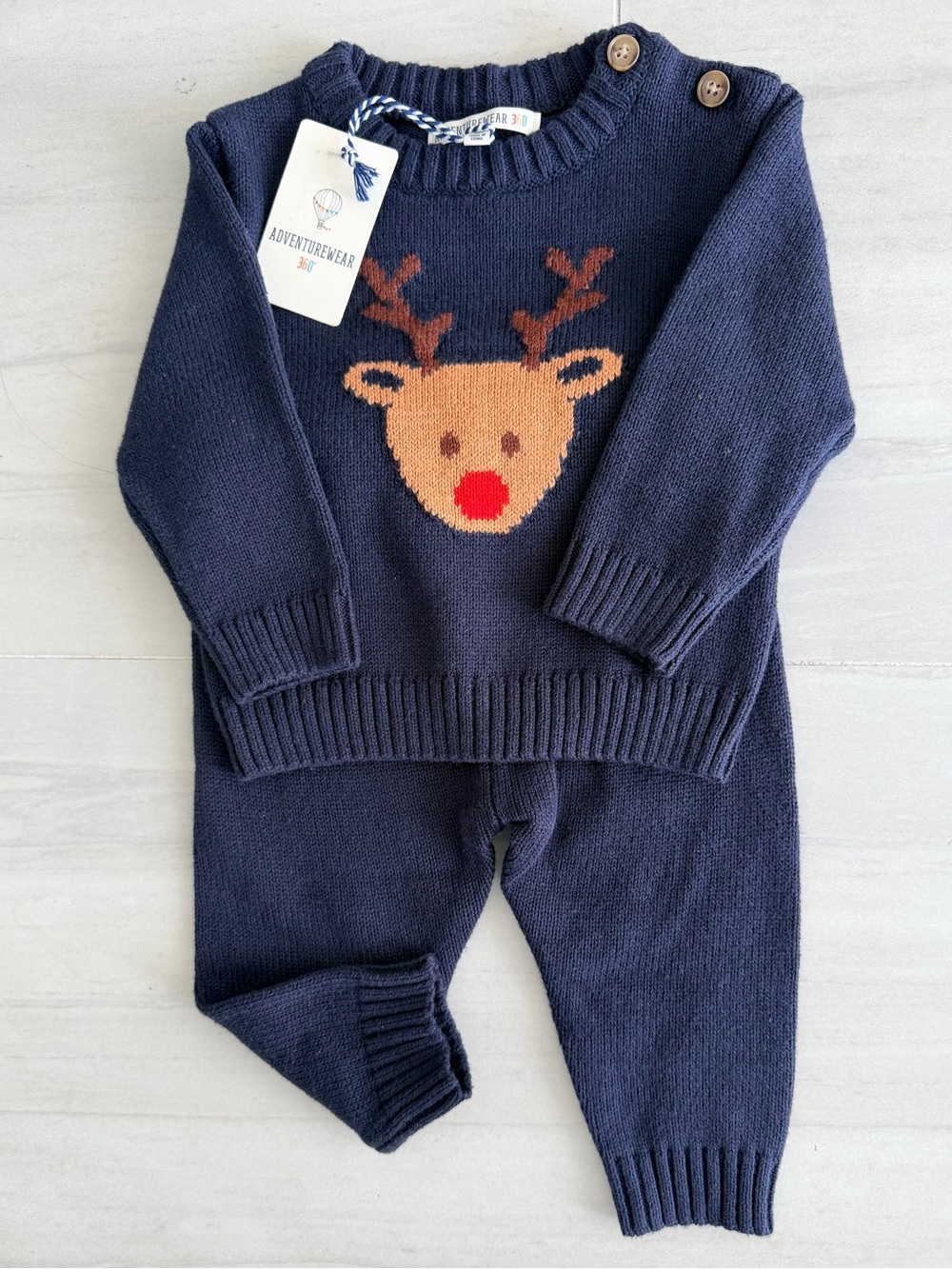 Navy Reindeer Knit Kids Matching Set